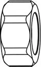 Vernickelte Verschraubungsmutter mit einem runden Querschnitt und seitlichen Einkerbungen, hergestellt von IMI Hydronic Engineering. Geeignet für verschiedene Rohrverbindungen.